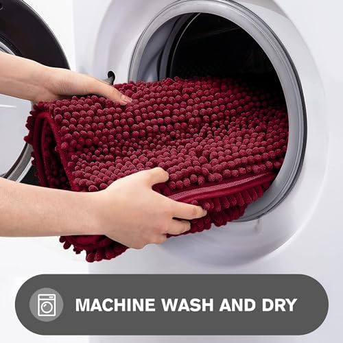 PureSwan 12x12 Small Bathroom Rug Thick Soft Chenille Non Slip Washable Absorbent Burgundy