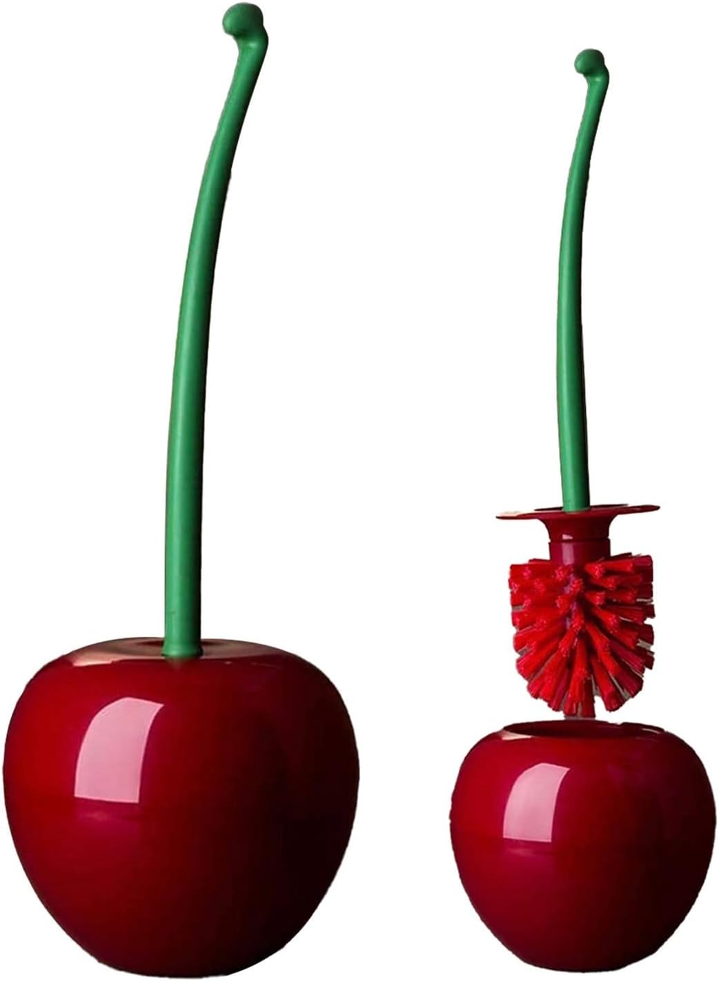 Red Cherry Toilet Brush and Holder Set - Cute Design with Storage Base