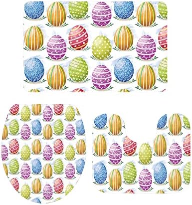 YESOF66 3 Piece Bathroom Rug Set Easter Theme Watercolor Eggs Pattern