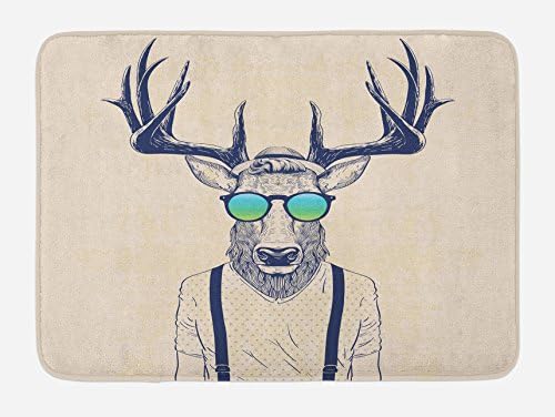Ambesonne Antlers Bath Mat - Hipster Deer Illustration 302 x 20 Beige Dark Blue