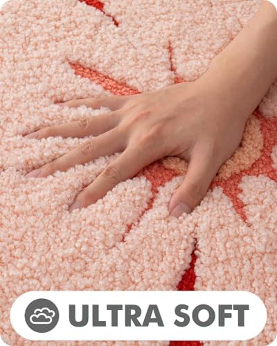 LUMI Flower Bath Rug Soft Plush Red 20x32 Non-Slip