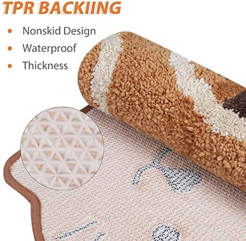 Ankah Adorable Cat Design Bath Mat 18 x 26 Khaki Non-Slip