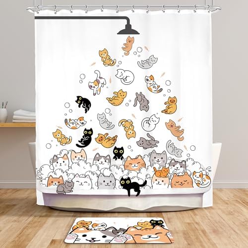 SVBright 2PCS Shower Curtain Set with Nonslip Bath Mat