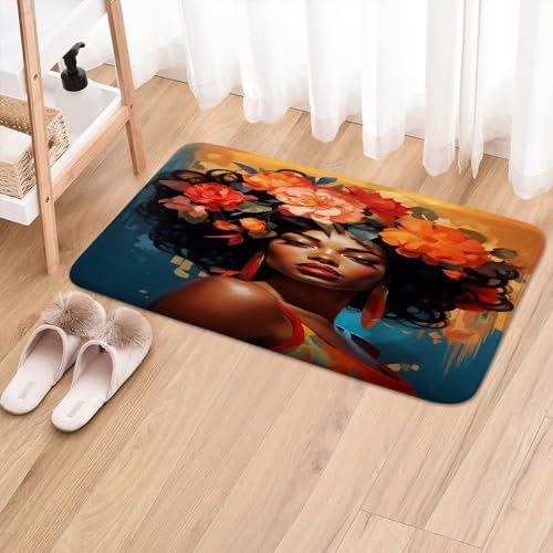 JAWO Black Rustic Flower Bath Rug Non-Slip
