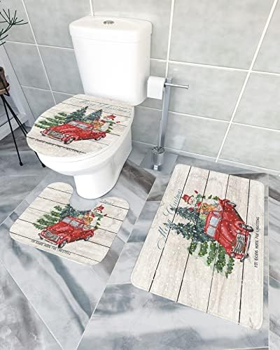 YESOF66 3 Piece Bathroom Rug Set with Non-Slip U Shaped Mat Snowman Golden Retriever Toilet Cover