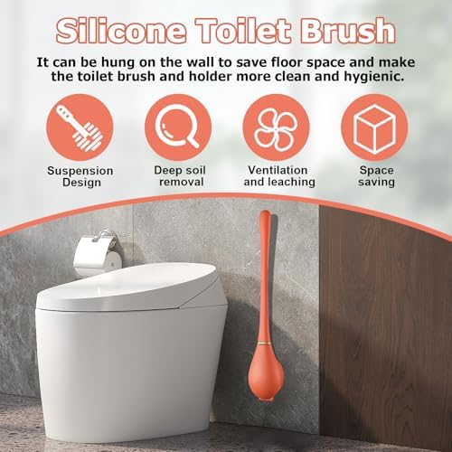 Modern Flexible Silicone Toilet Brush and Holder Set Orange
