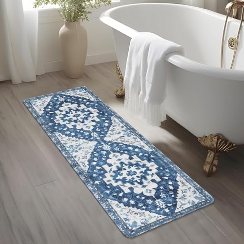 Uphome Boho Bathroom Rug Runner Non-Slip Blue Soft Mat
