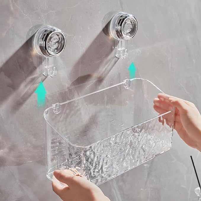 Clear Acrylic Suction Cup Shower Caddy - Small Size Wall Mounted No Drilling