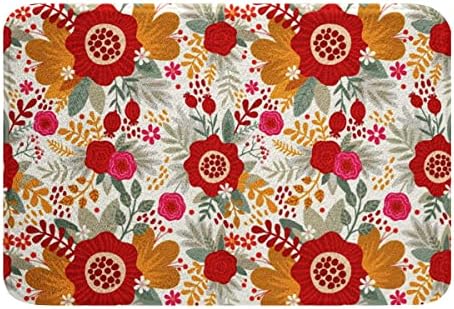 Red Velvet Bohemian Flower Bath Rug 16x24 Inches
