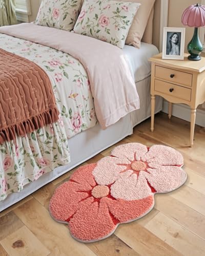 LUMI Flower Bath Rug Soft Plush Red 20x32 Non-Slip