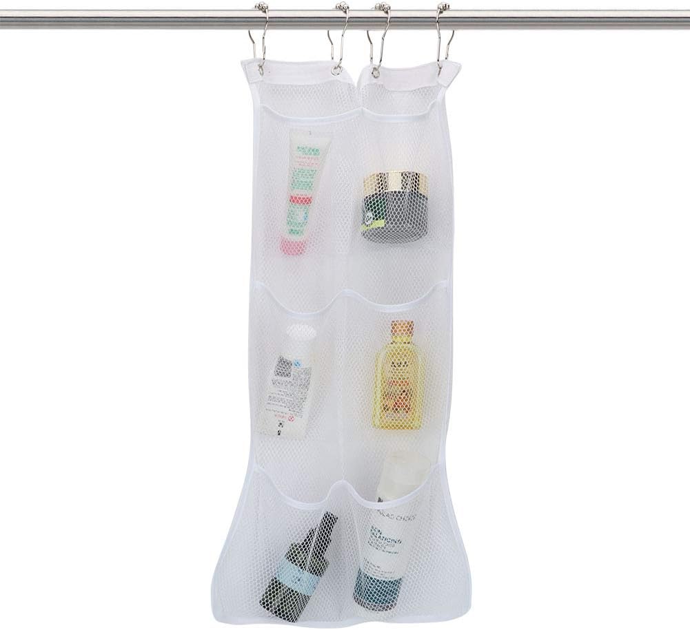 Hanging Mesh Shower Organizer with S Shaped Hook White