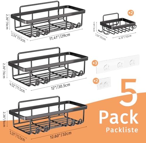 5-Pack Adhesive Shower Caddies with Rustproof Shelves
