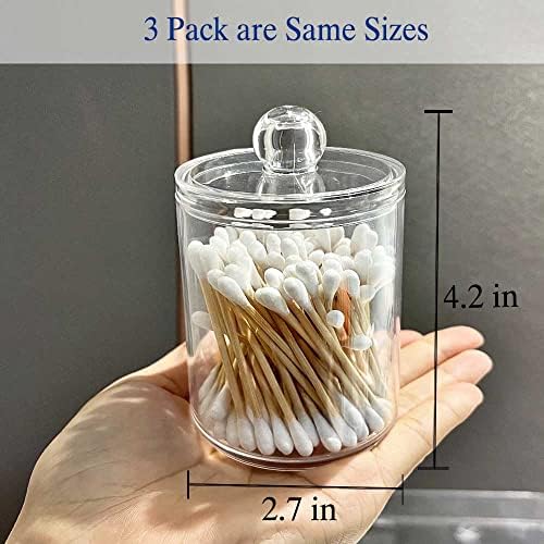 YUN-HL Qtip Holder Dispenser - 10 oz Clear Plastic Jar Set for Bathroom Vanity Storage