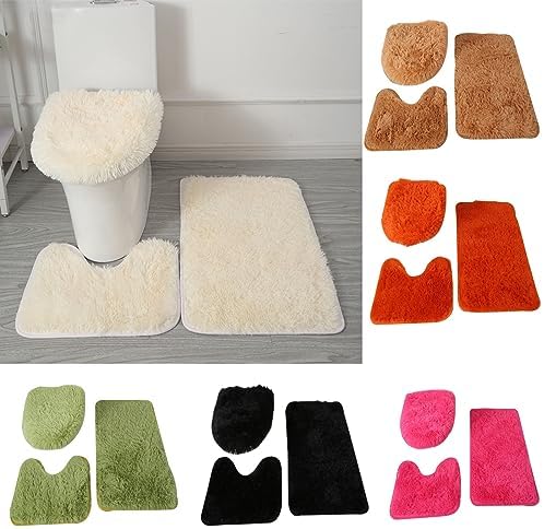 3 Piece Non Slip Bath Rugs Set - Soft Microfiber Carpets