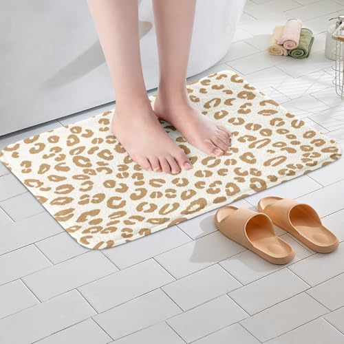 Jejeloiu Brown Leopard Printed Bath Rugs 16x24 Inch