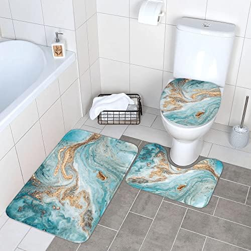 Luxury Turquoise Marble 3 Piece Bath Mat Set