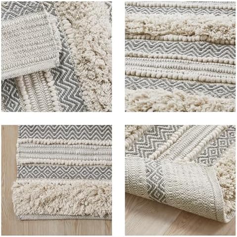 INKIVY Asher Bath Rug 20x32 Grey Shaggy Striped