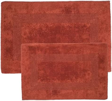 Lavish Home 2-Piece Cotton Bath Mat Set - Brick Red 1