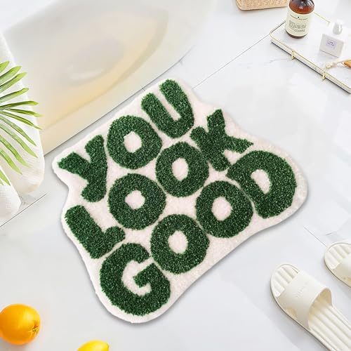 UKELER Cute Green Bath Mat Non-Slip Absorbent