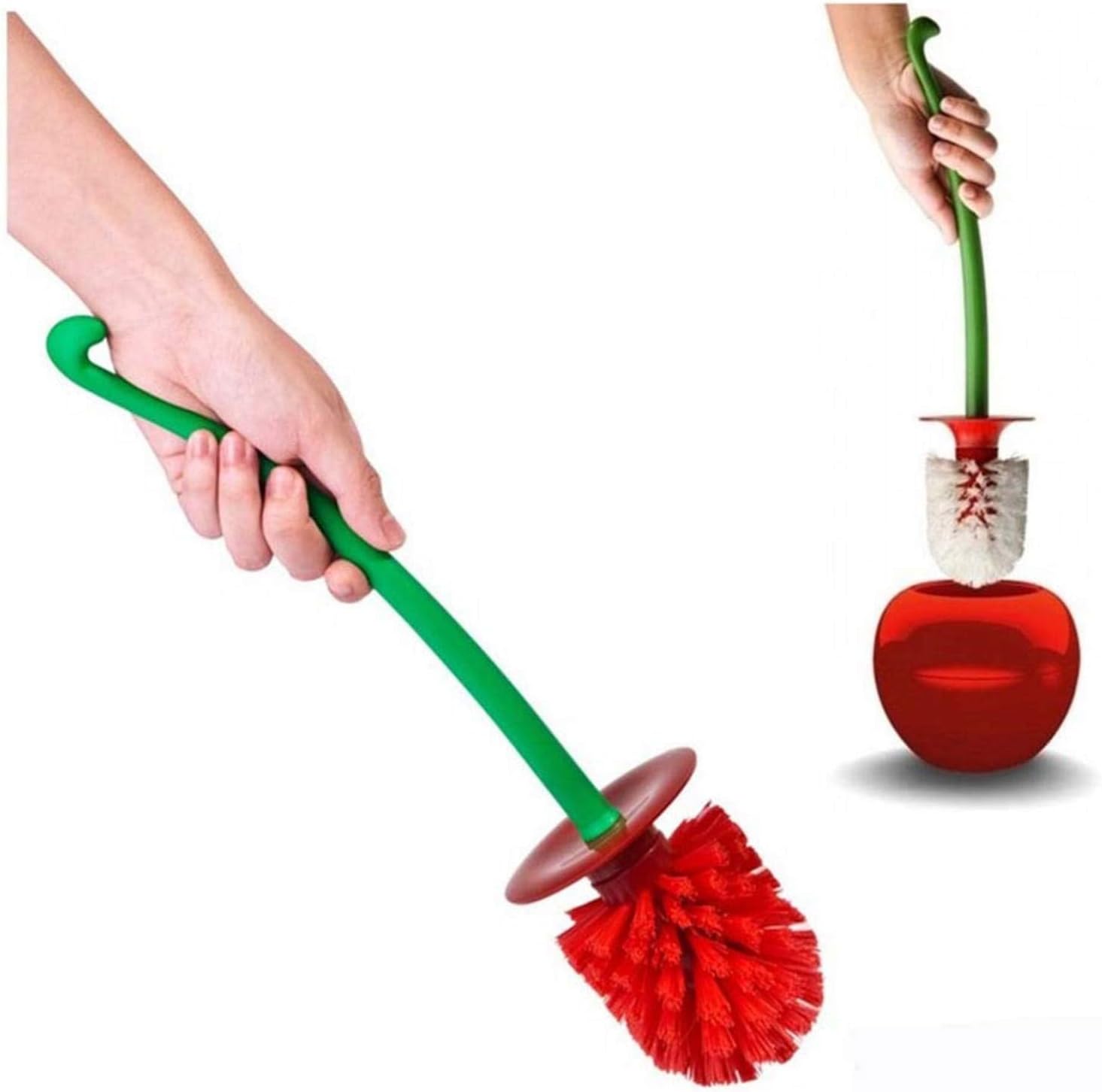 Red Cherry Toilet Brush and Holder Set - Cute Design with Storage Base