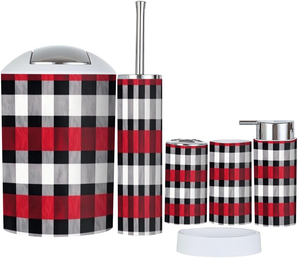 Boho Colorful Tartan Bathroom Accessory Set of 6