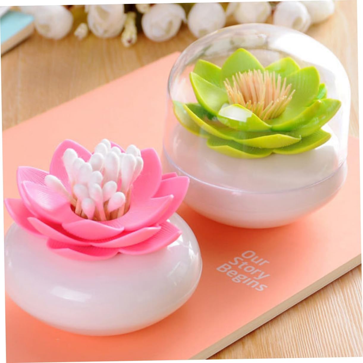 Unomor Lotus Cotton Swab Holder Organizer Green 1