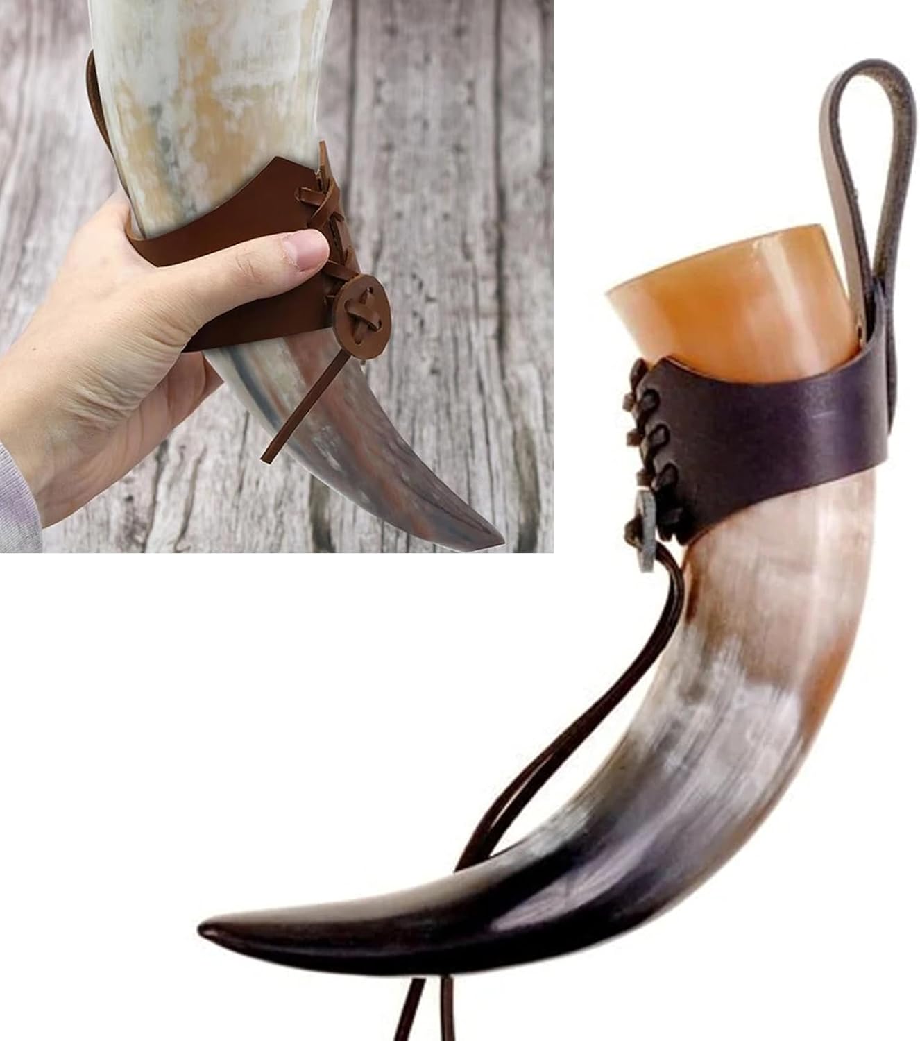 FeiYeup Leather Horn Cup Holder with Adjustable Belt 1