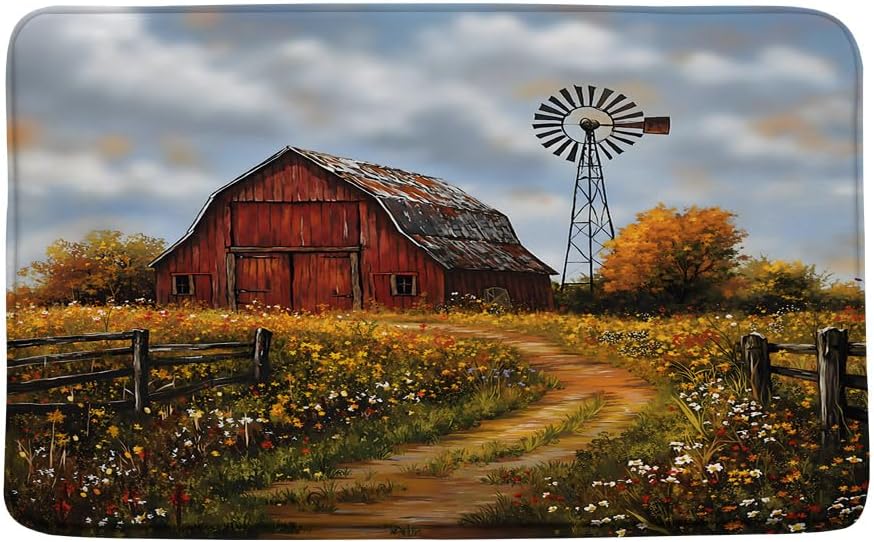 Vintage Red Barn Farmhouse Memory Foam Bath Mat 24x157