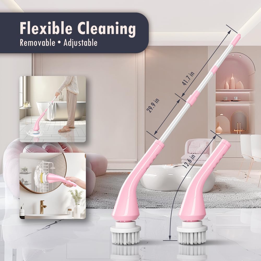 SAMINRA Electric Spin Scrubber with 6 Brush Heads and Adjustable Handle