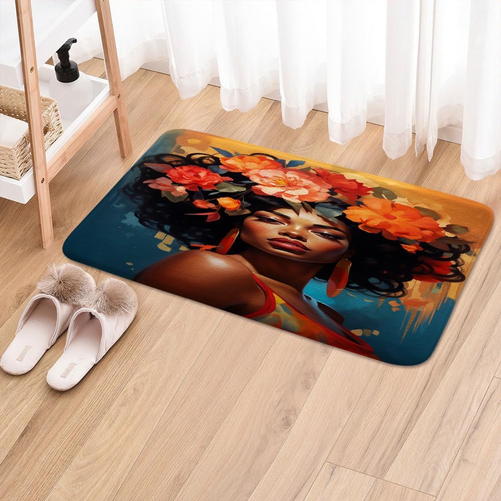 JAWO Black Rustic Flower Bath Rug Non-Slip
