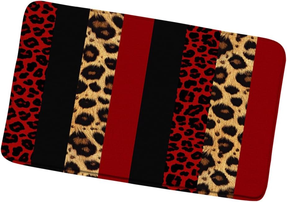 Red Leopard Print Bath Mat 16x24 Inch 1