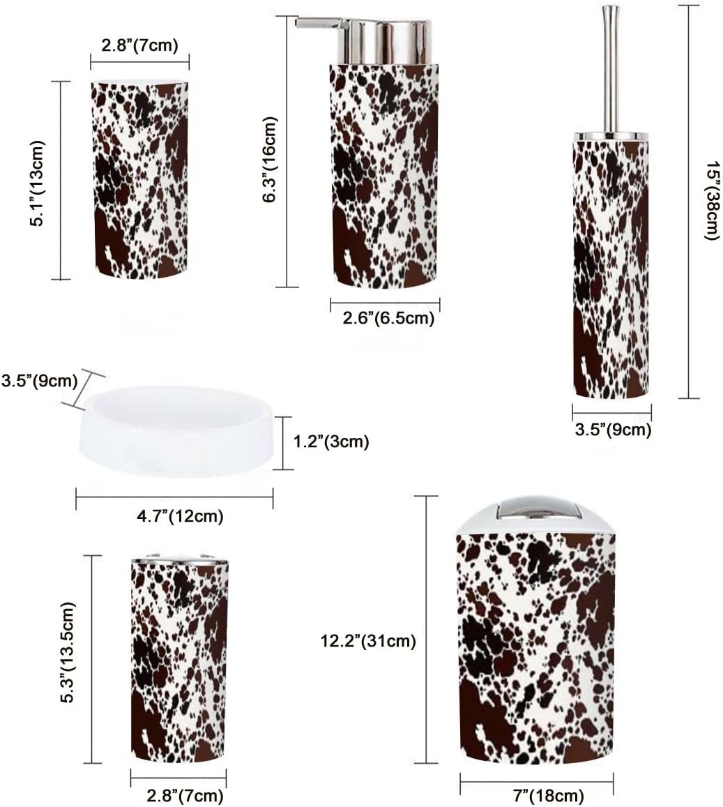 Boho Cow Skin Pattern Trash Can Accessories Set