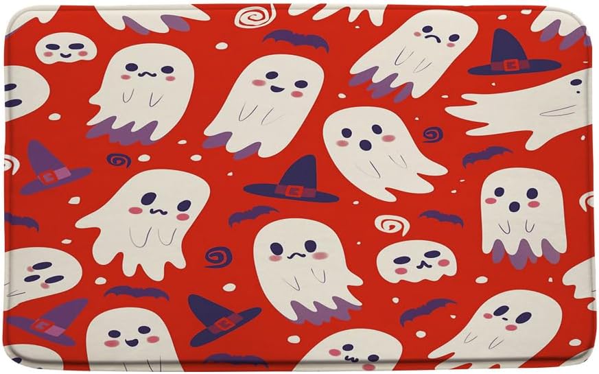 Halloween Bath Mat with Ghosts and Witch Designs
