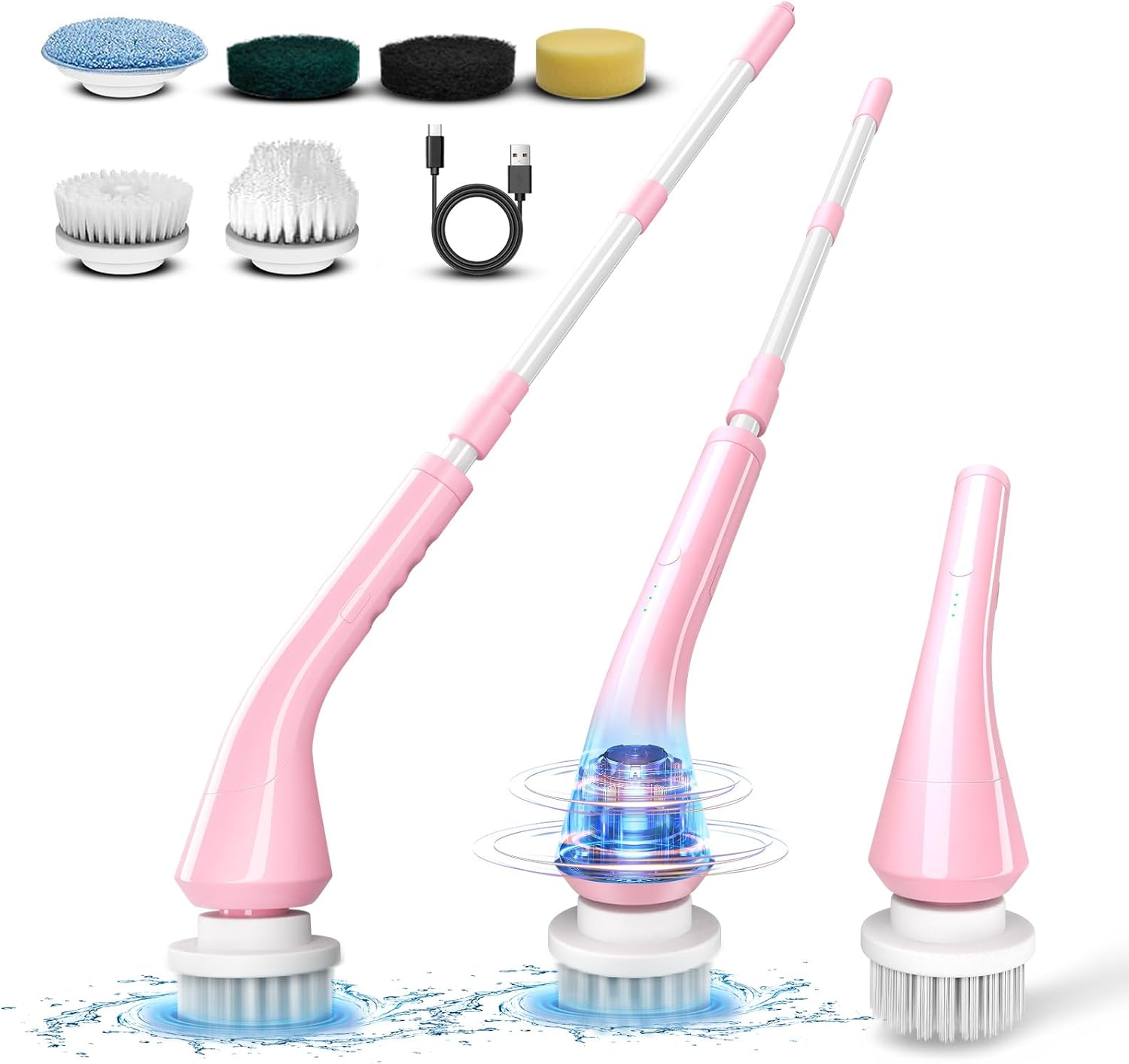 SAMINRA Electric Spin Scrubber with 6 Brush Heads and Adjustable Handle