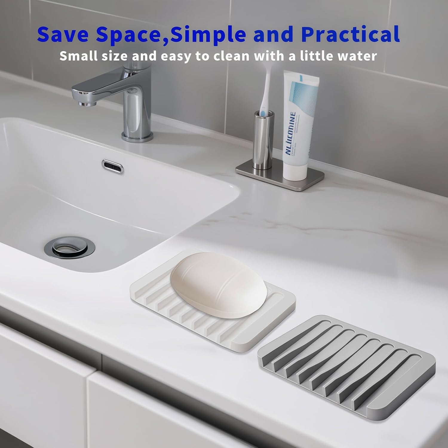 Eduftis 2Pcs Self-Draining Soap Dish for Bathroom Sink