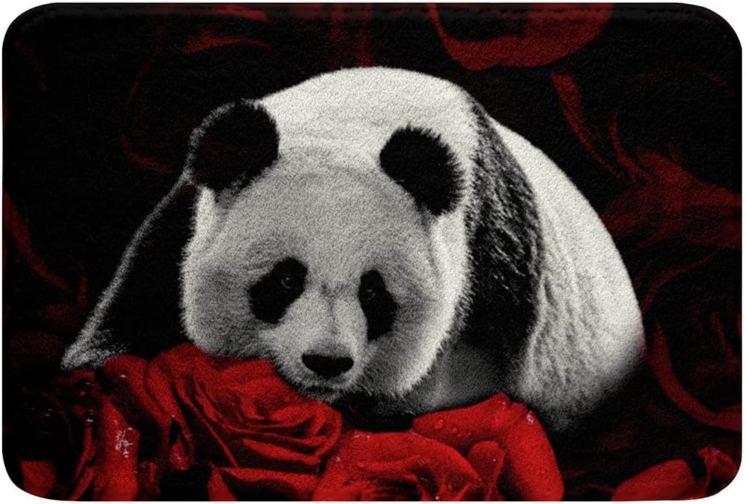 HSTDUNYE Panda Area Rug Red Rose Bath Rugs 16x24