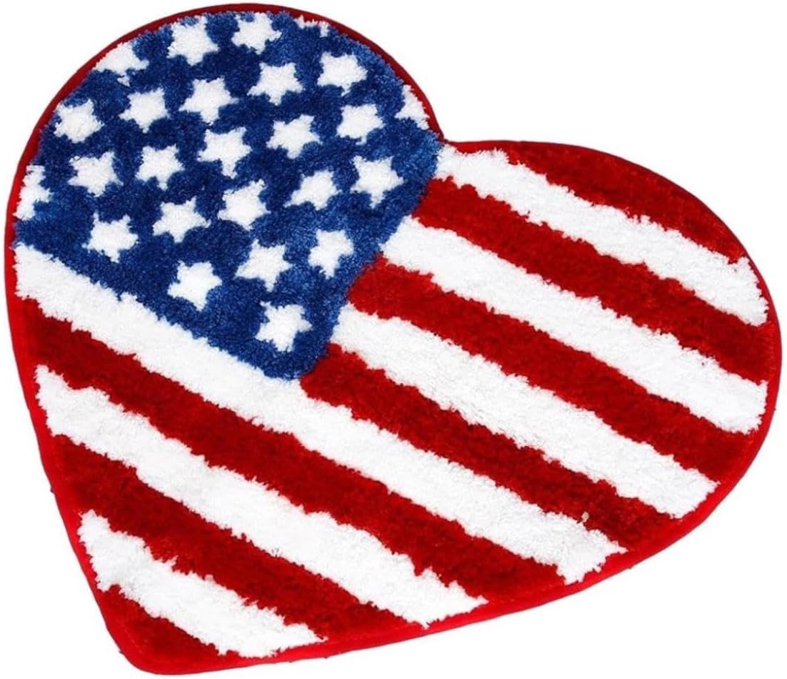 Patriotic Heart Bath Rug 4th of July Stars Stripes Non-Slip Doormat for Home