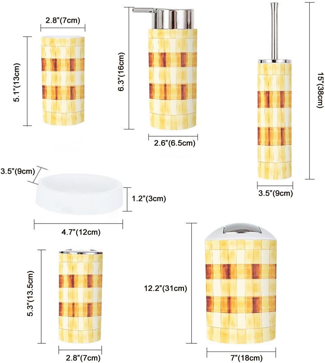 TRANQDEHOM 6-Piece Bathroom Accessory Set with Boho Check Pattern