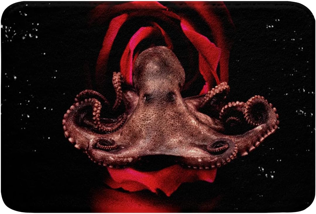 HSTDUNYE Octopus Area Rug Red Rose Plush Bath Mat 16x24