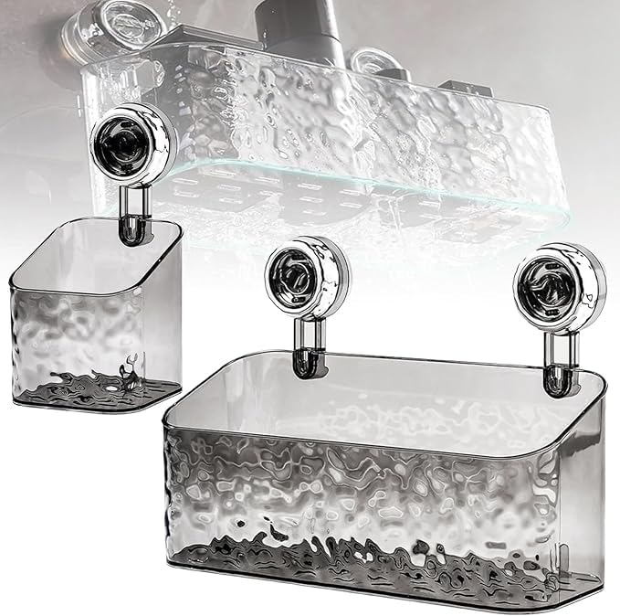 Clear Acrylic Suction Cup Shower Caddy - Small Size Wall Mounted No Drilling