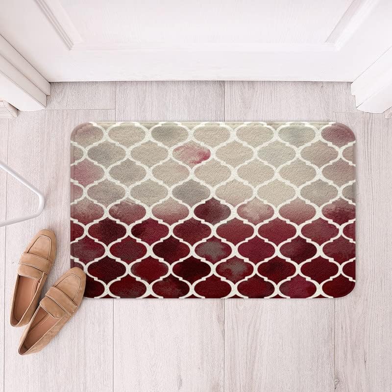 Geometry Bath Mats for Boys Red and White 24x16 Inch