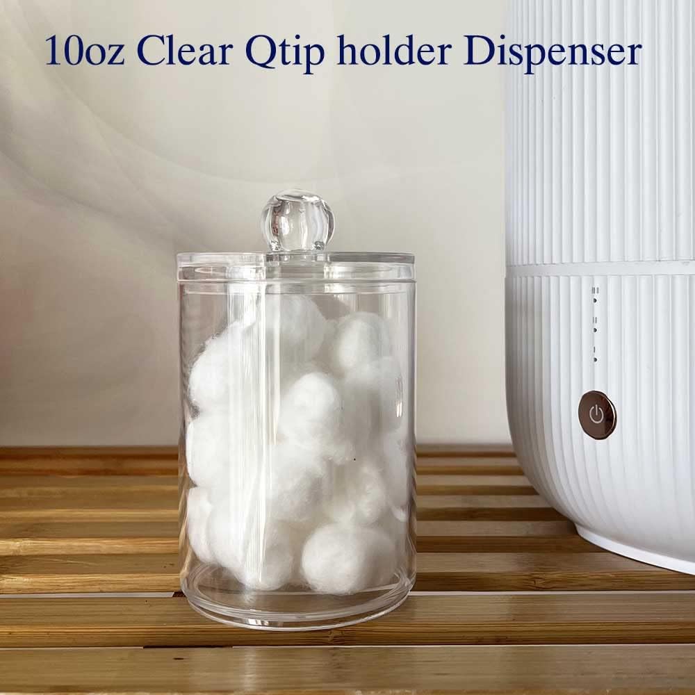 YUN-HL Qtip Holder Dispenser - 10 oz Clear Plastic Jar Set for Bathroom Vanity Storage