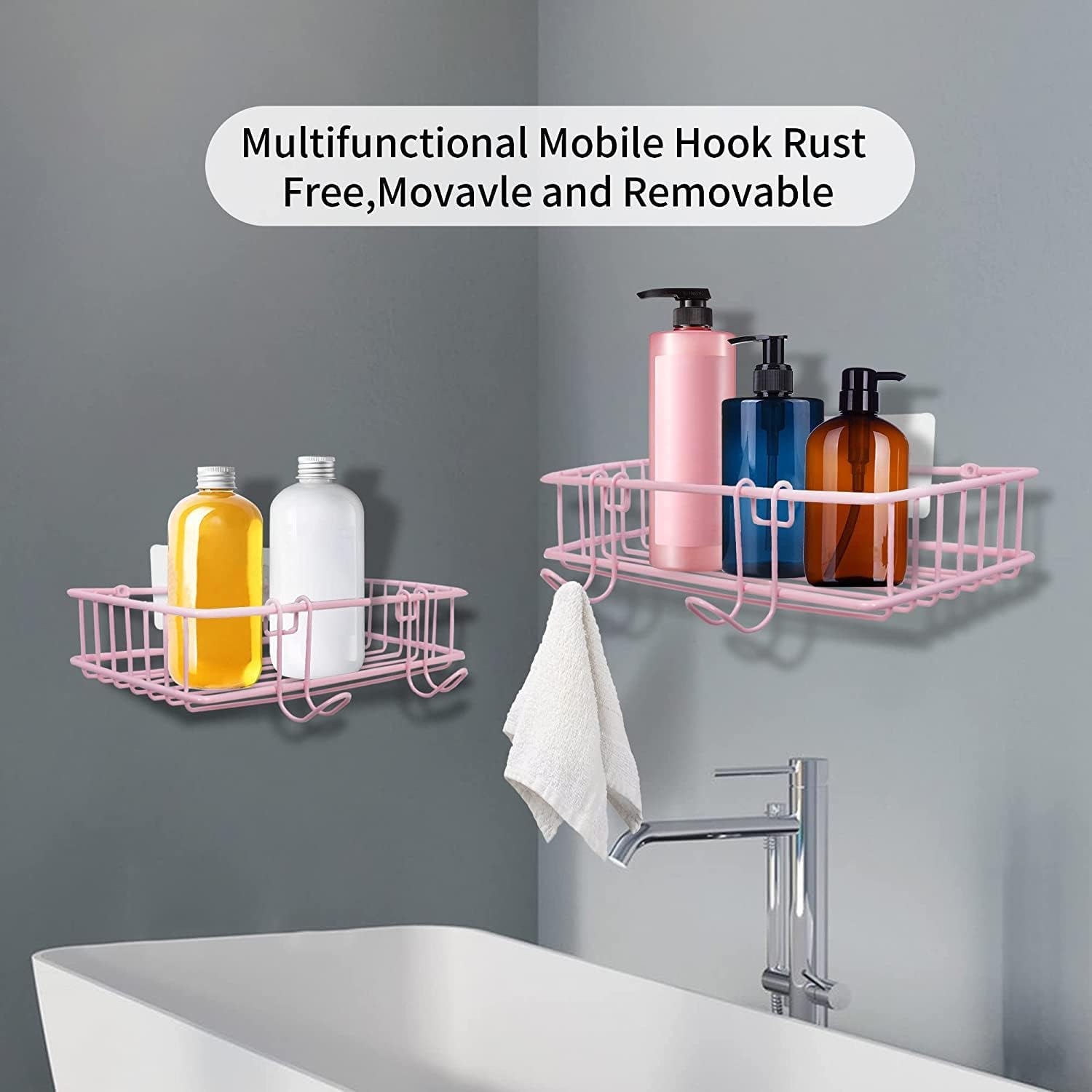 TONLEA 2-Pack Shower Caddy with Hooks Pink 1