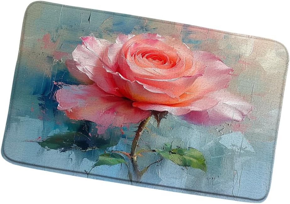 Elegant Rose Bath Mat 16x24 Inch Floral Design