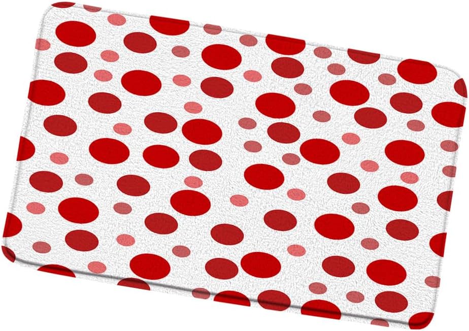 Red Polka Dot Bath Mat with Memory Foams 16x24 Inch