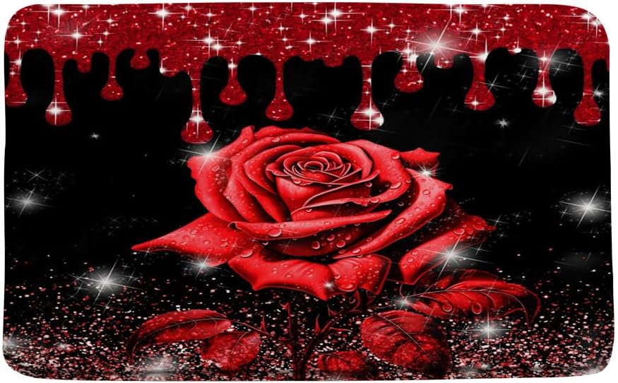 Red Rose Bath Mat with Shiny Roses Design 1