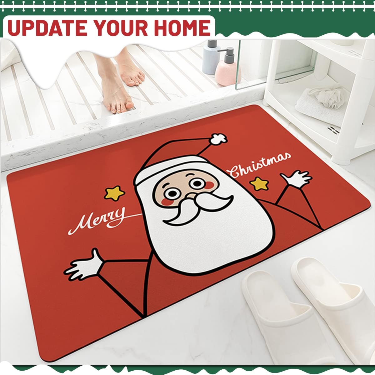 Tyrafry Christmas Bathroom Rug with Santa Design