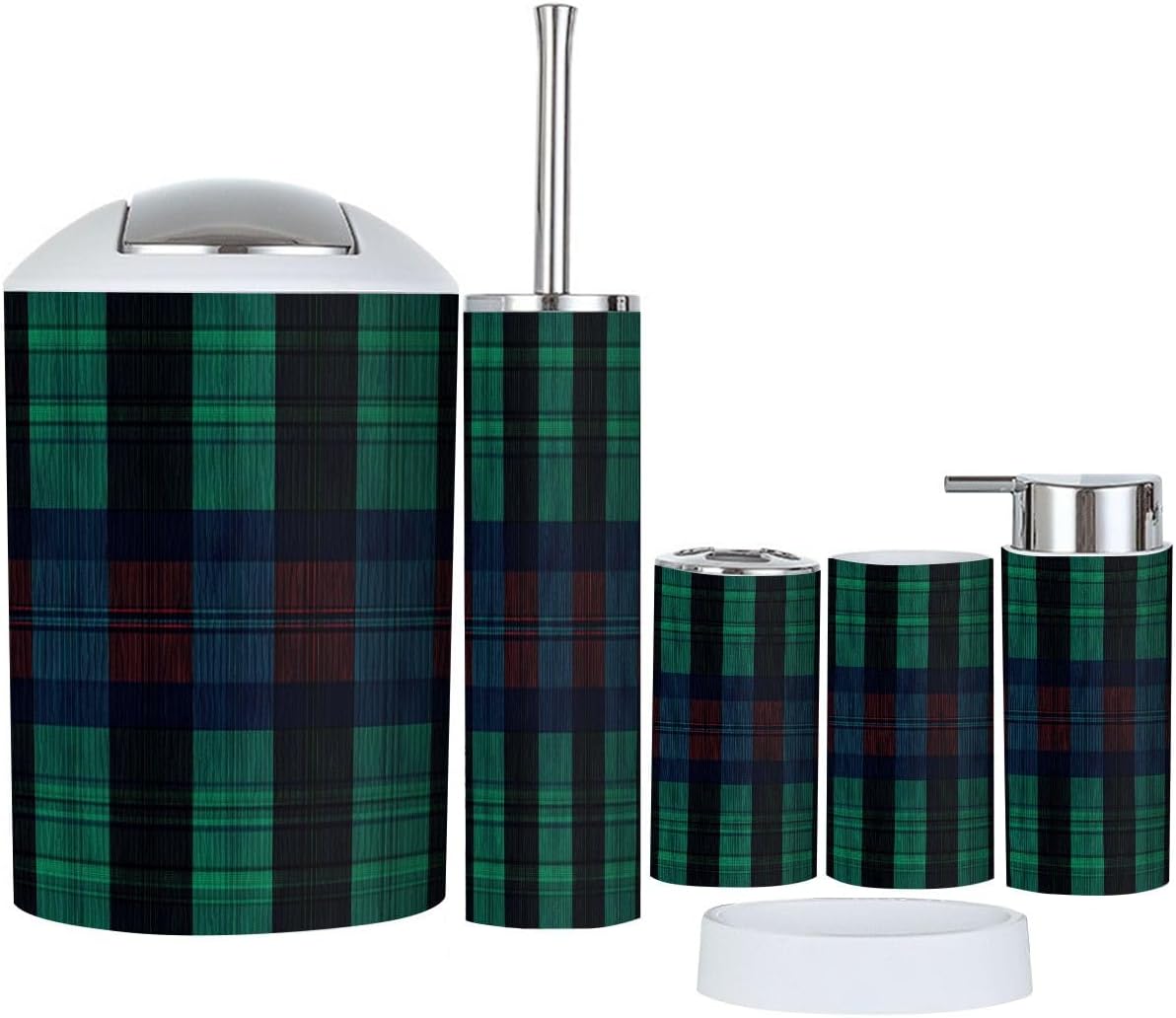 Boho Plaid 6-Piece Bathroom Accessory Set 1