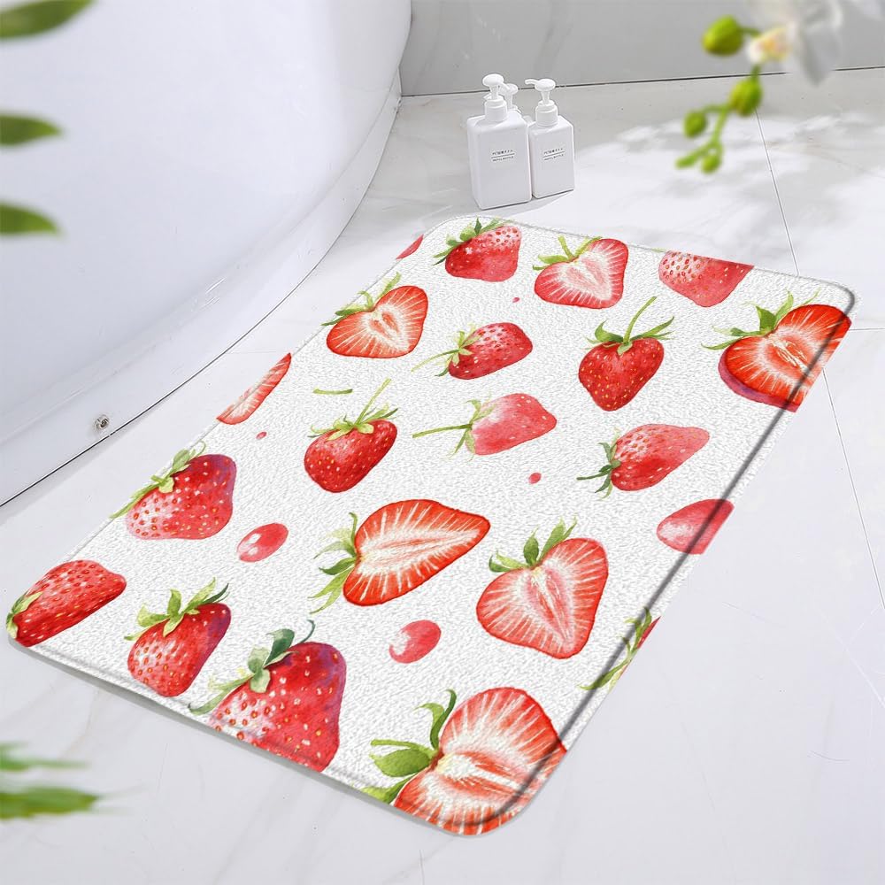 Summer Strawberry Bath Mat for Boys Girls Teens
