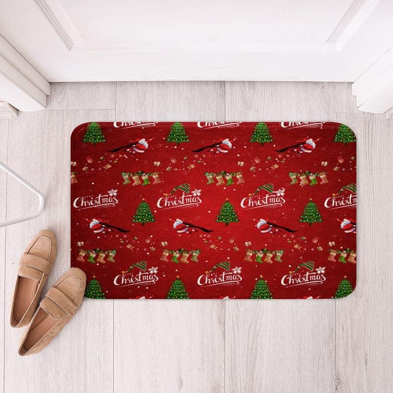 Red Christmas Bath Mat with Santa Socks Design